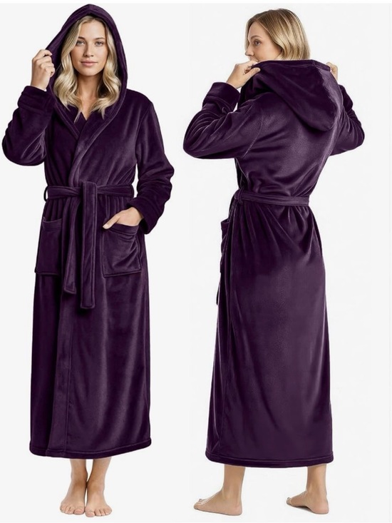NY Threads Other - Plush Hooded Long Robe for Women — Deep Plum